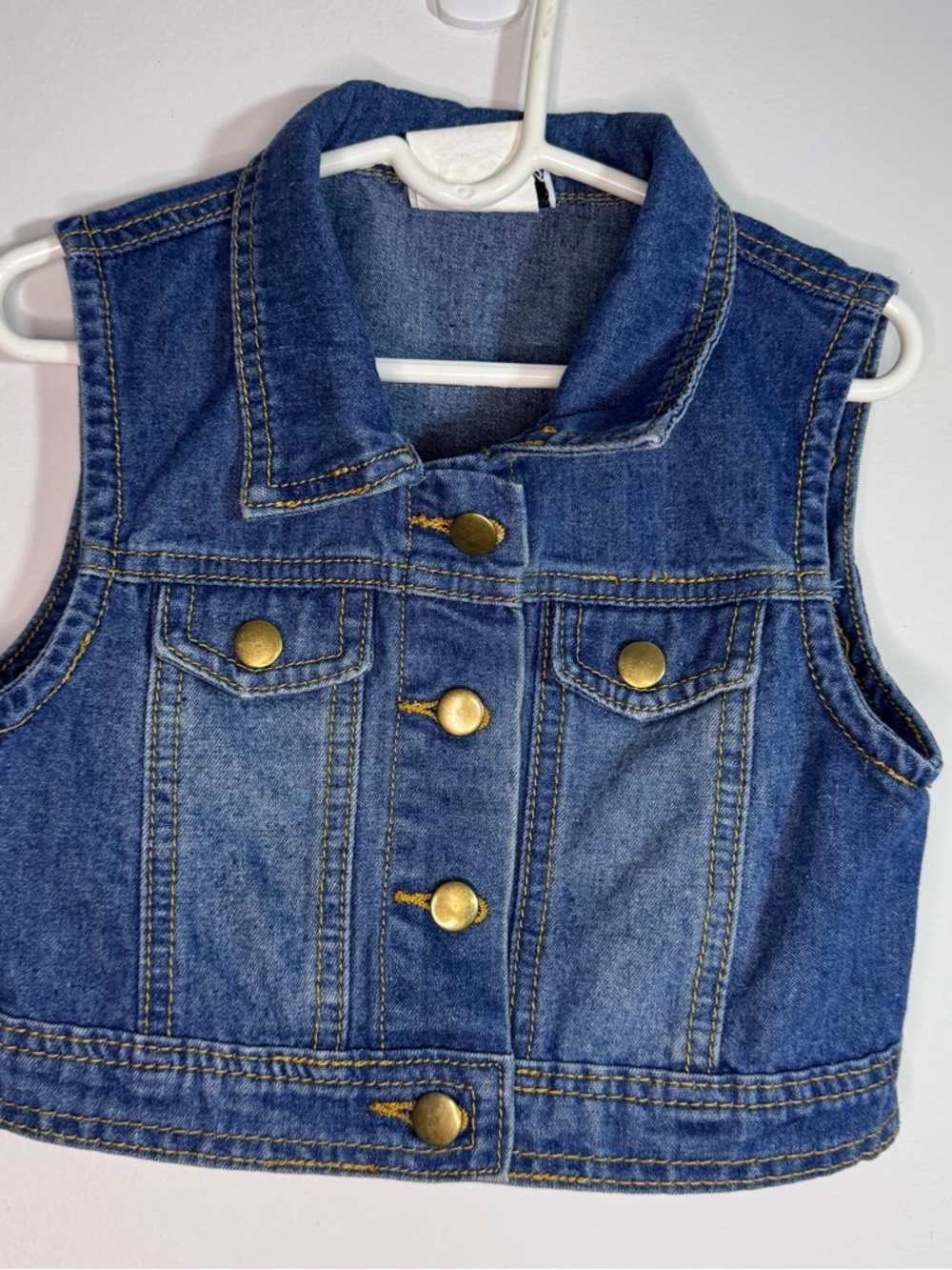 Vintage Girls Denim Vest Blue Button Front Cropped Jean Vest Size 7/8